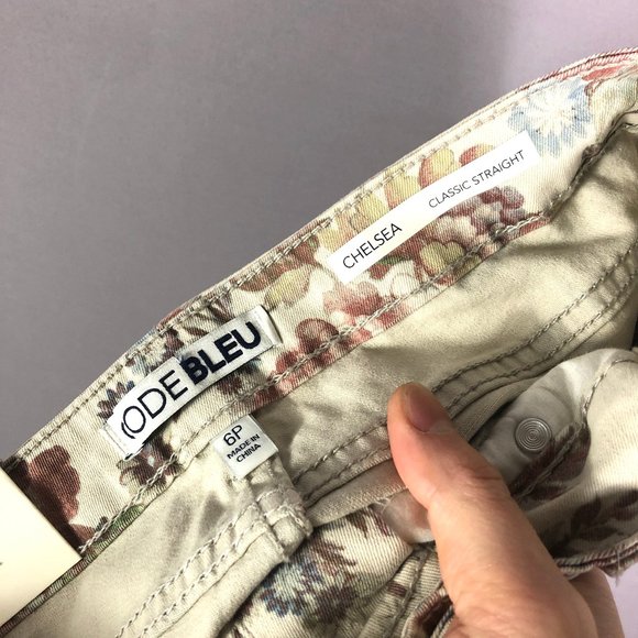 Code Bleu Tan Floral Chelsea Classic Straight Jeans Size 6P - Picture 9 of 11